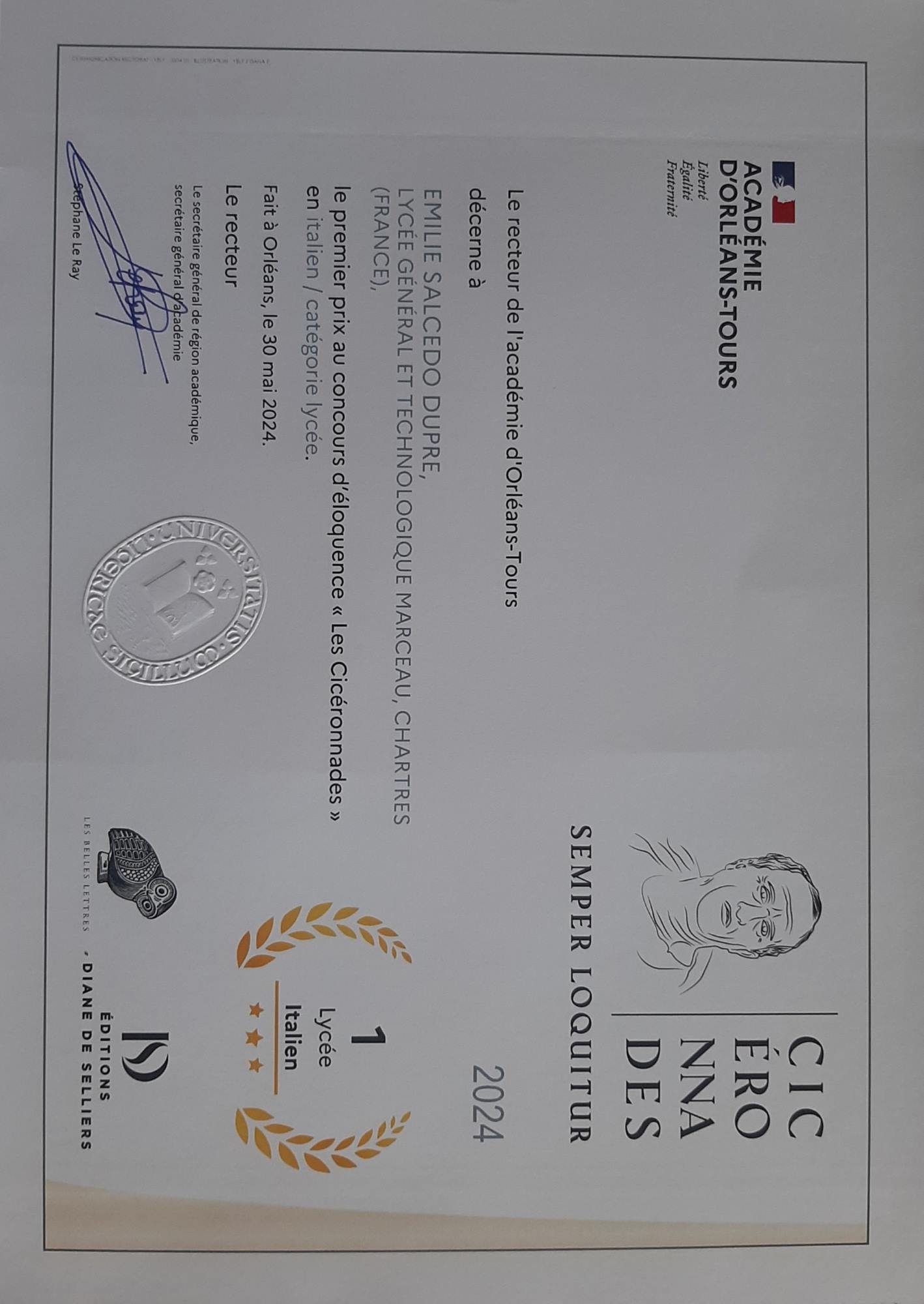 Diplôme d'Emillie